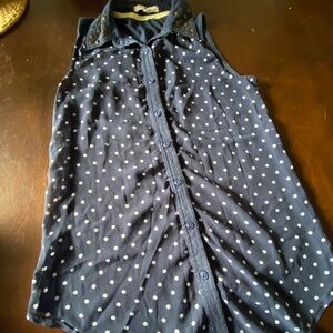 Rewind Navy Sheer Front Vest Polka Dot With Studded Collar [size extra small]